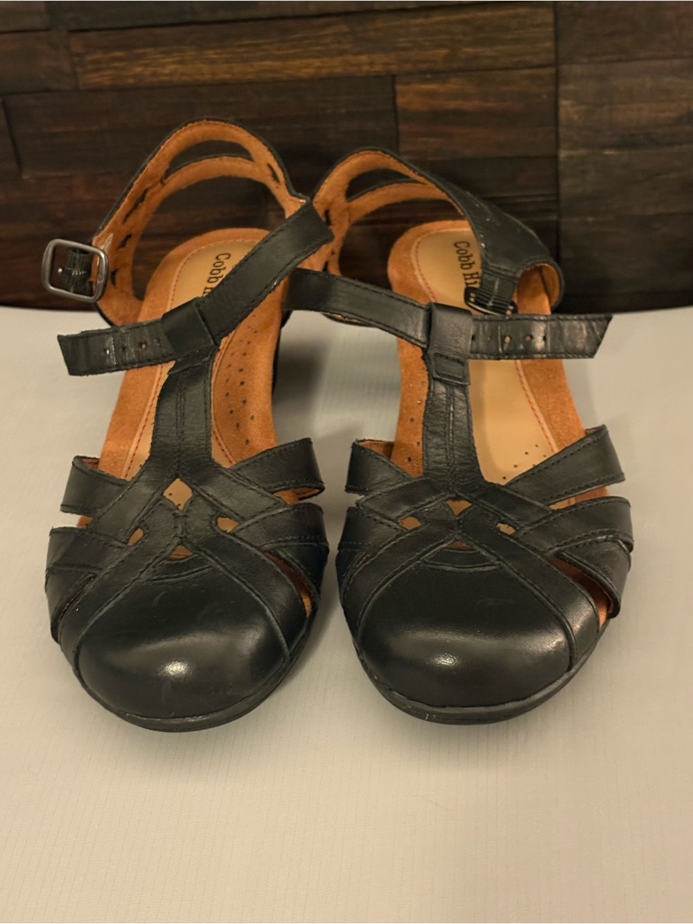Cobb Hill Black Leather Aubrey Sandals Low Heel Size 6.5 Wide